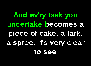 And ev'ry task you
undertake becomes a
piece of cake, a lark,
a spree. It's very clear

to see
