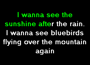 I wanna see the
sunshine after the rain.
I wanna see bluebirds
flying over the mountain
again