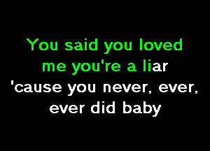 You said you loved
me you're a liar

'cause you never, ever,
ever did baby