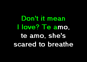 Don't it mean
I love? Te amo,

te amo, she's
scared to breathe