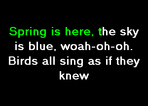 Spring is here, the sky
is blue. woah-oh-oh.

Birds all sing as if they
knew