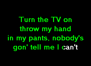 Turn the TV on
throw my hand

in my pants, nobody's
gon' tell me I can't