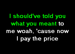 I should've told you
what you meant to

me woah. 'cause now
I pay the price