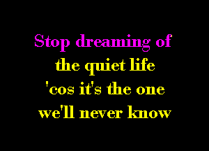 Stop dreaming of
the quiet life
'cos it's the one

we'll never know