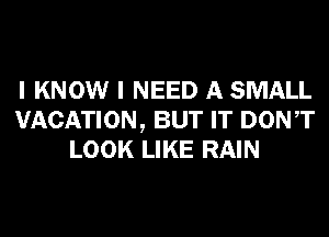 I KNOW I NEED A SMALL
VACATION, BUT IT DONT
LOOK LIKE RAIN