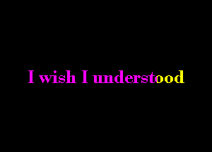 I wish I understood