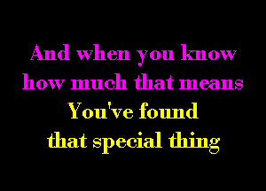 And When you know

how much that means
You've found

that special thing