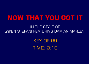 IN THE STYLE OF
GWEN STEFANI FEATURING DAMIAN MARLB

KEY OF (A)
TIME 3118