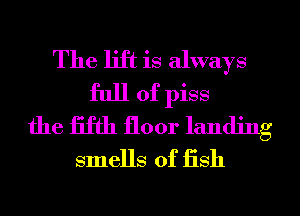 The lift is always
full of piss
the iifth floor landing
smells of iish