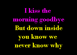 I kiss the
morning goodbye
But down inside
you know we

never know why I