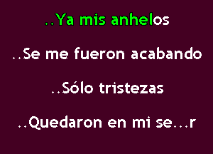 ..Ya mis anhelos
..Se me fueron acabando

..Sblo tristezas

..Quedaron en mi se...r