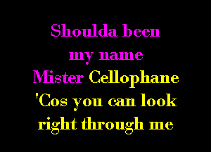 Shoulda been
my name
Mister Cellophane
'Cos you can look

right through me