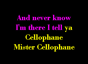 And never know
I'm there I tell ya
Cellophane
Nlister Cellophane
