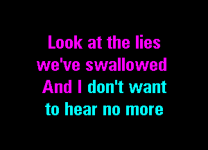 Look at the lies
we've swallowed

And I don't want
to hear no more