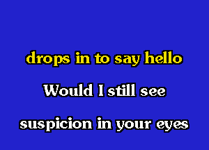drops in to say hello

Would lstill see

suspicion in your eyae