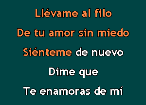 Llaame al filo
De tu amor sin miedo

Sit-ilnteme de nuevo

Dime que

Te enamoras de mi