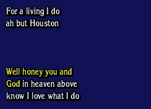 Fora living I do
ah but Houston

Well honey you and
God in heaven above
know I love what I do