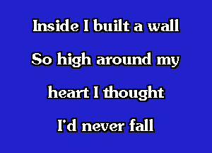 Inside I built a wall

50 high around my

heart I thought

I'd never fall