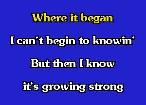 Where it began
I can't begin to knowin'
But then I know

it's growing strong