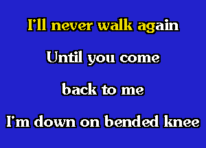 I'll never walk again
Until you come
back to me

I'm down on bended knee