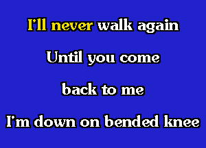 I'll never walk again
Until you come
back to me

I'm down on bended knee