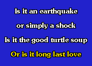 Is it an earthquake
or simply a shock
Is it the good turtle soup

Or is it long last love
