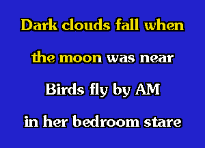 Dark clouds fall when
the moon was near
Birds fly by AM

in her bedroom stare