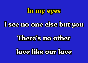 In my eyes

Isee no one else but you

There's no other

love like our love