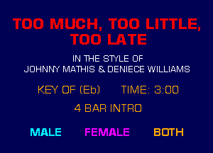 IN THE STYLE UF
JOHNNY MATHIS 8 DENIEBE WILLIAMS

KEY OF EEbJ TIME 8100
4 BAR INTRO

MALE BEITH