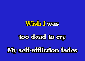 Wish I was

too dead to cry

My self-affliction fades