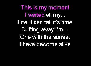 This is my moment
I waited all my...
Life, I can tell it's time
Drifting away I'm....

One with the sunset
I have become alive