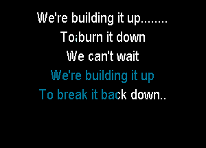 We're building it up ........
Toaburn it down
We can't wait

We're building it up
To break it back down.