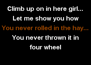 Climb up on in here girl...
Let me show you how
You never rolled in the hay...
You never thrown it in
four wheel