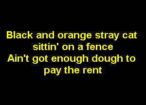 Black and orange stray cat
sittin' on a fence

Ain't got enough dough to
pay the rent