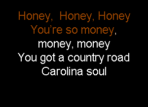 Honey, Honey, Honey
YouTe so money,
money, money

You got a country road
Carolina soul