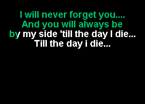 I will never forget you....
And you will always be
by my side 'till the day I die...
Till the day i die...