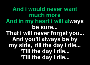 And i would never want
much more
And in my heart i will always
be sure...

That i will never forget you...
And you'll always be by
my side, till the day i die...
'Till the day i die...

'Till the day i die...