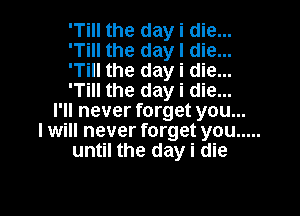 'Till the day i die...
'Tiil the day I die...
'Till the day I die...
'Till the day I die...

I' ll never forget you..
I Will never forget you .....
until the dayi die