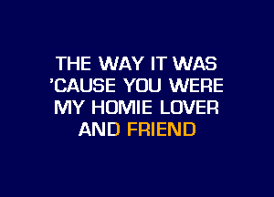 THE WAY IT WAS
'CAUSE YOU WERE

MY HOMIE LOVER
AND FRIEND