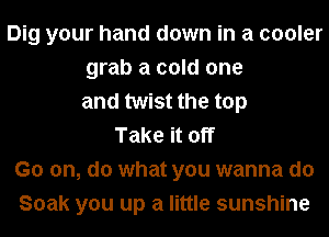 Dig your hand down in a cooler
grab a cold one
and twist the top
Take it off
Go on, do what you wanna do
Soak you up a little sunshine