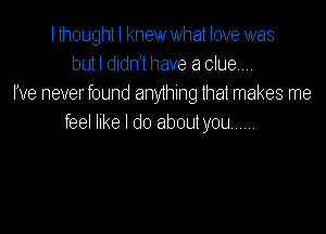 lthought I knew what love was
but I didn't have a clue.,.,
I've neverfound any1hing lhat makes me

feel like I do about you