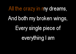All the crazy in my dreams,

And both my broken wings,

Every single piece of

everything I am