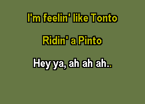 I'm feelin' like Tonto

Ridin' a Pinto

Hey ya, ah ah ah..