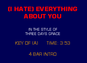 IN THE STYLE OF
THREE DAYS GRACE

KEY OF (A) TIME 3158

4 BAR INTRO