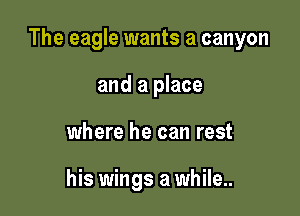The eagle wants a canyon

and a place
where he can rest

his wings a while..