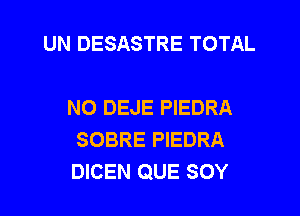 UN DESASTRE TOTAL

NO DEJE PIEDRA
SOBRE PIEDRA
DICEN QUE SOY