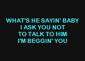 WHAT'S HE SAYIN' BABY
I ASK YOU NOT

TO TALK TO HIM
I'M BEGGIN'YOU