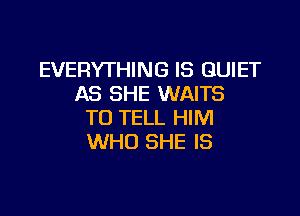 EVERYTHING IS QUIET
AS SHE WAITS

TO TELL HIM
WHO SHE IS