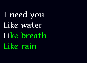 I need you
Like water

Like breath
Like rain
