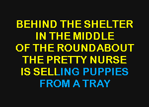 BEHIND THESHELTER
IN THEMIDDLE
OF THE ROUNDABOUT
THE PRETTY NURSE
IS SELLING PUPPIES
FROM ATRAY